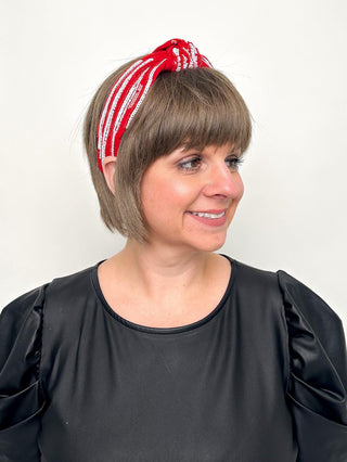 Red & White Sequined Stripe Headband - SLS Wares