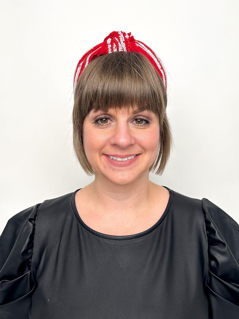 Red & White Sequined Stripe Headband - SLS Wares