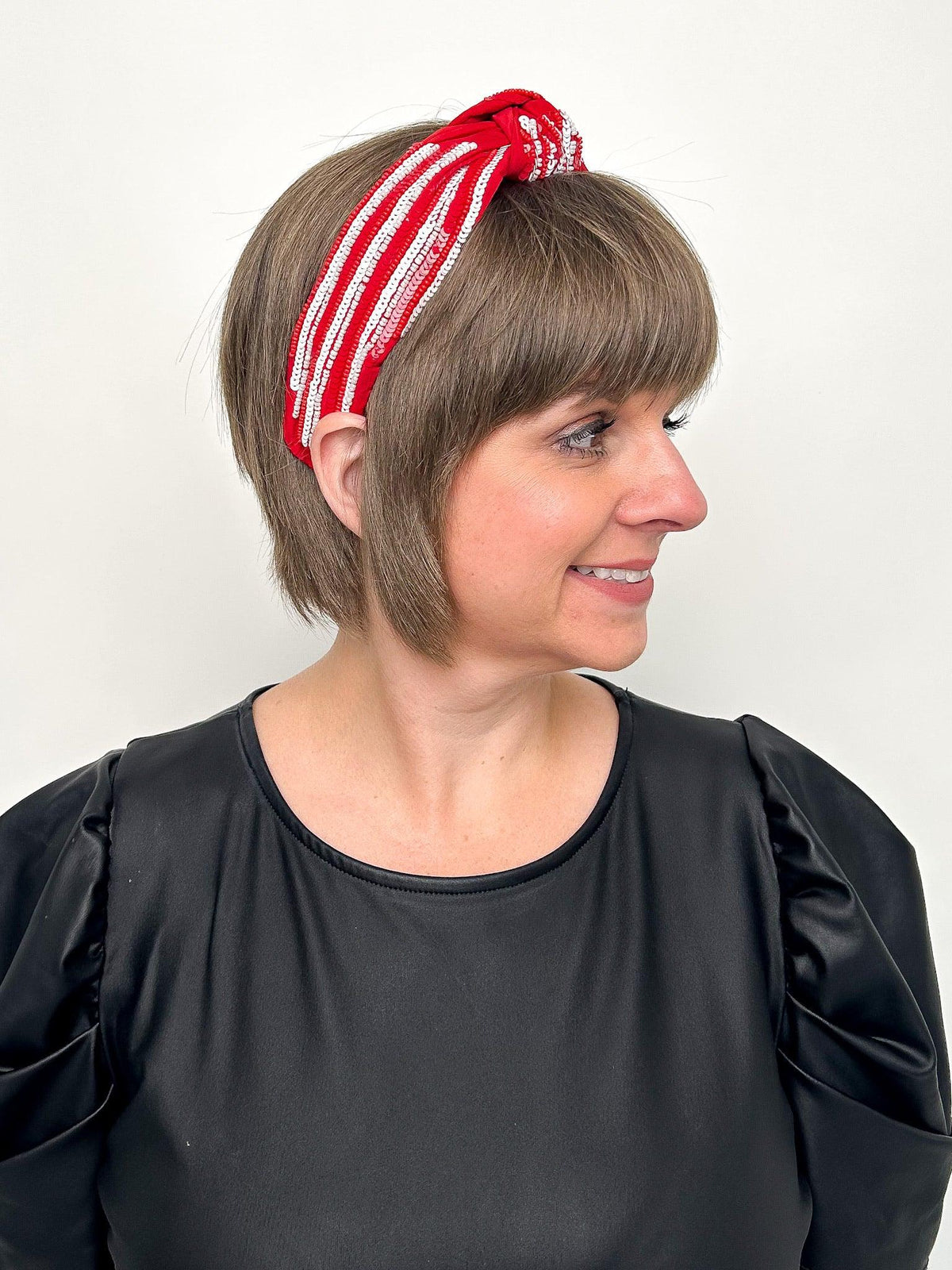 Red & White Sequined Stripe Headband - SLS Wares