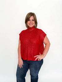 Red Metallic Cap Sleeve Sweater - SLS Wares