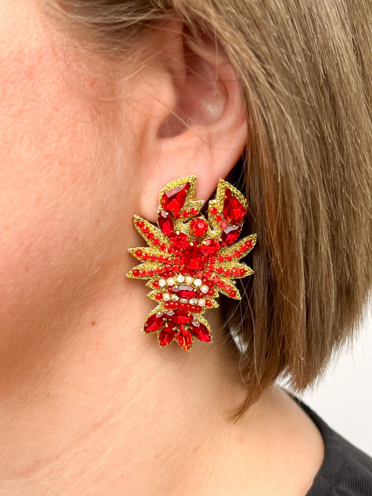 Rhinestone Crawfish Stud Earrings - SLS Wares