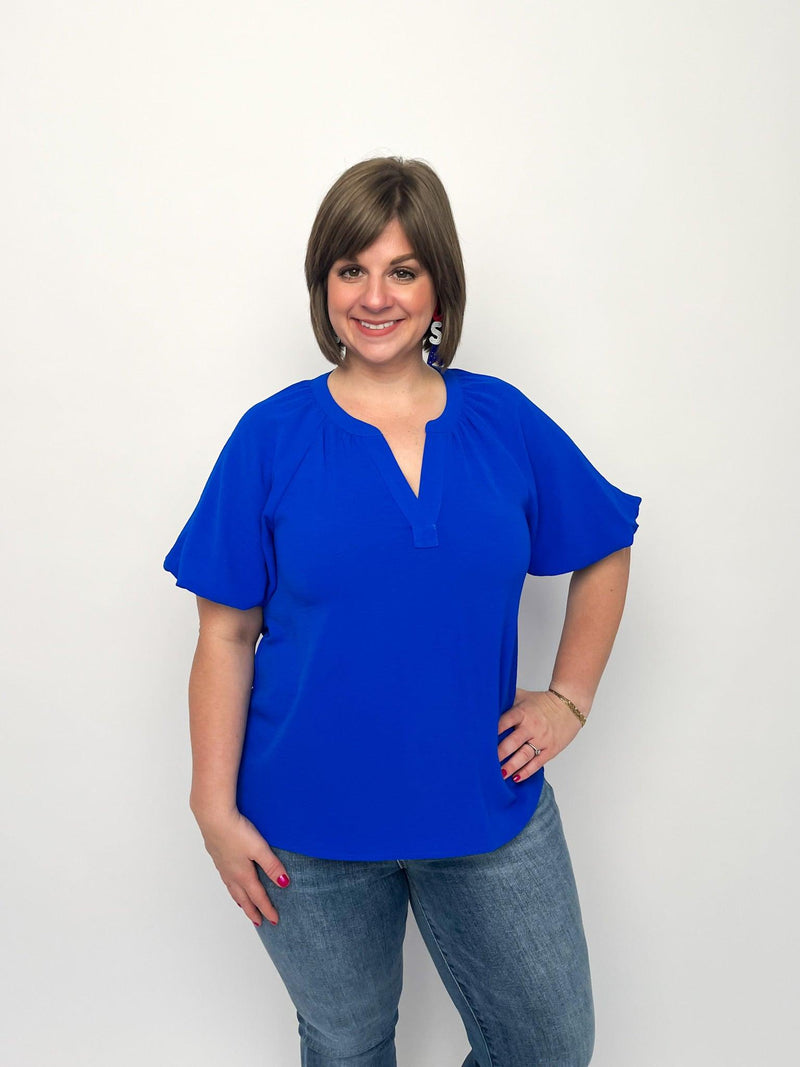 Royal Blue Short Sleeve V Neck Top - SLS Wares