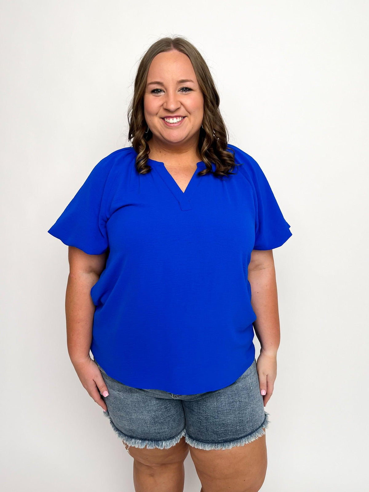 Royal Blue Short Sleeve V Neck Top - SLS Wares