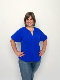 Royal Blue Short Sleeve V Neck Top - SLS Wares