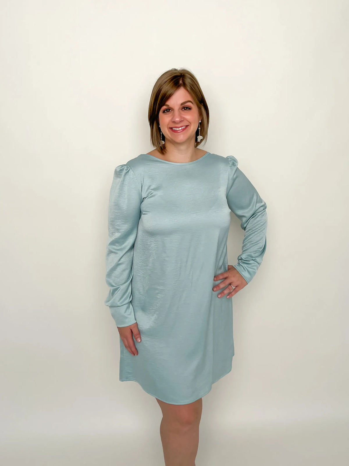 Seafoam Long Sleeve Satin Dress - SLS Wares