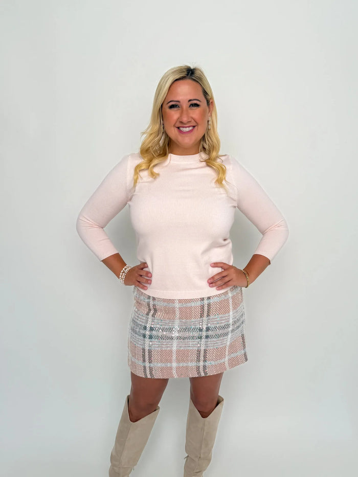 Sequin Blush Plaid Skirt - SLS Wares