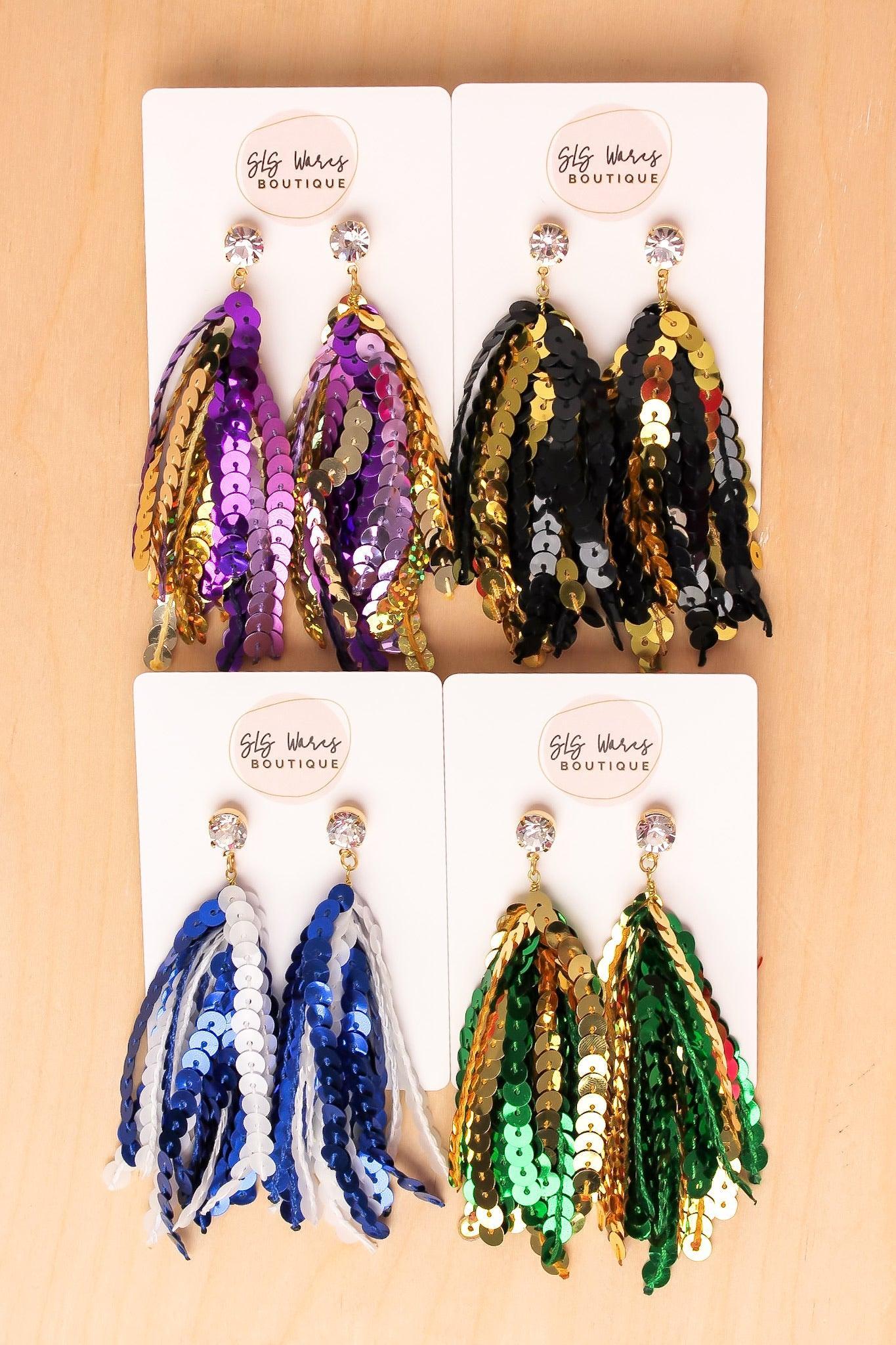 Trixy Tassels Rhinestone and Black Tassel Earrings – WICKED WONDERS