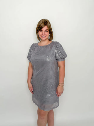 Silver Puff Sleeve Sequin Dress - SLS Wares