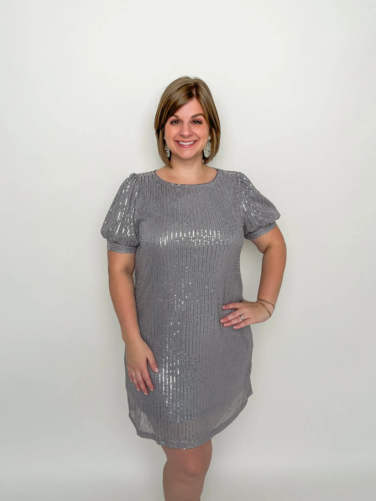 Silver Puff Sleeve Sequin Dress - SLS Wares