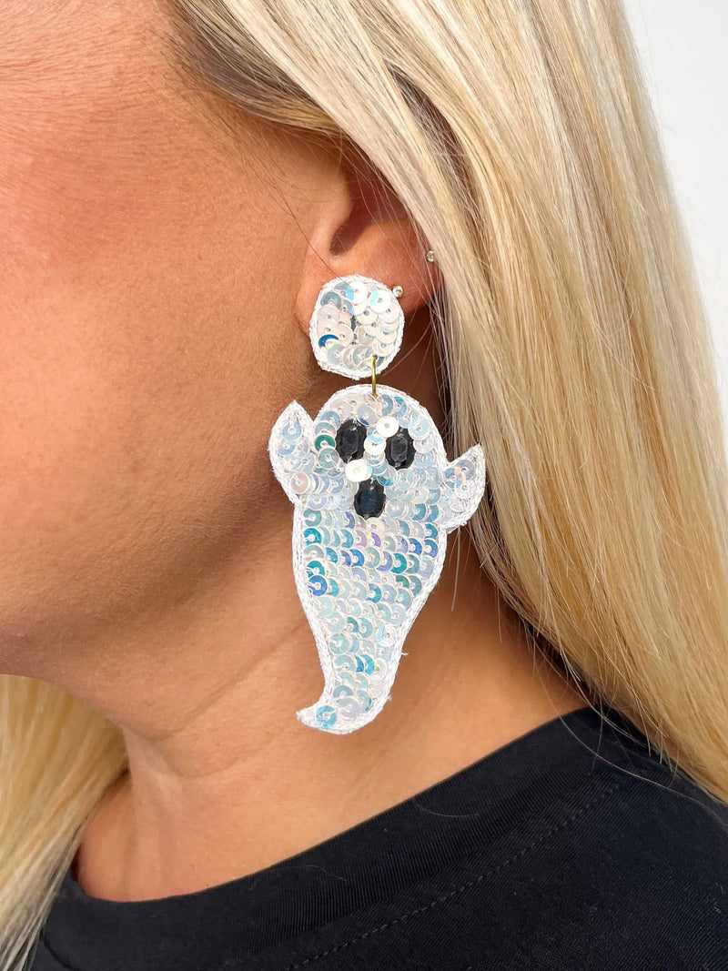 Silver Sequin Ghost Earrings - SLS Wares