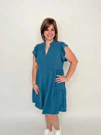 Teal Ruffle Sleeve Tiered Dress - SLS Wares