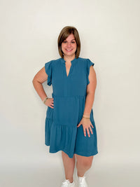 Teal Ruffle Sleeve Tiered Dress - SLS Wares