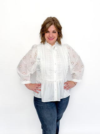 White Eyelet Lace Ruffle Top - SLS Wares