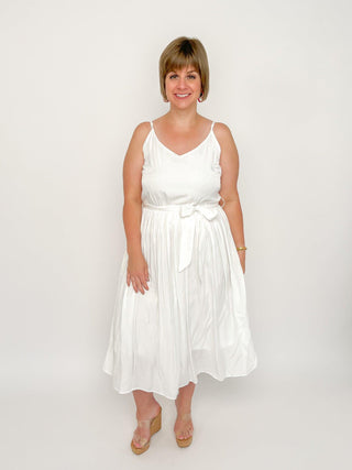 White Pleated Midi Dress - SLS Wares