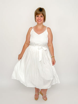 White Pleated Midi Dress - SLS Wares