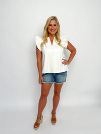 White Ruffle Faux Leather Top - SLS Wares