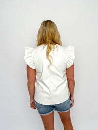 White Ruffle Faux Leather Top - SLS Wares