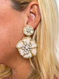 White Sequin Flower Earrings - SLS Wares