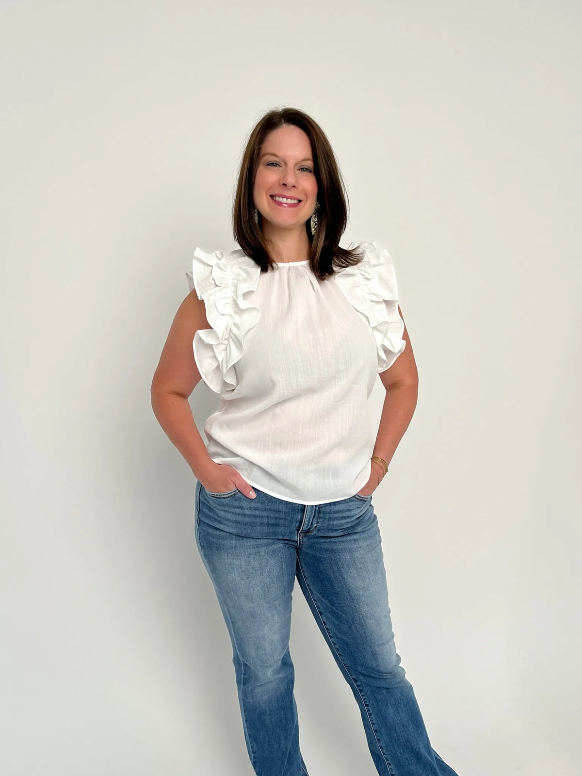 White Sleeveless Ruffle Top - SLS Wares